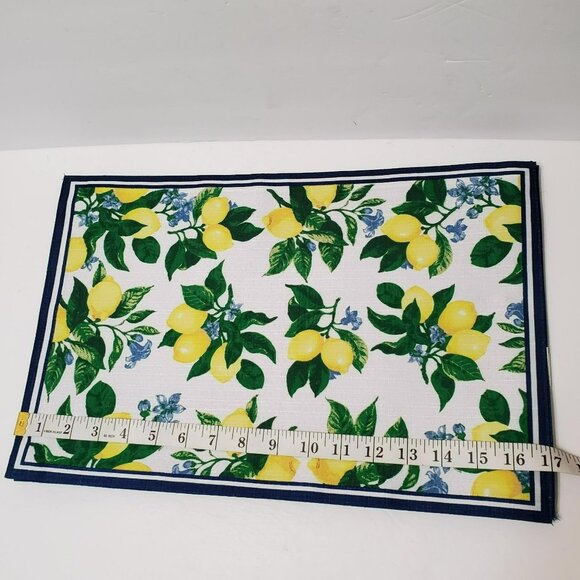 Lemon Citrus Placemats, Set of 4, Fabric Reversible Blue, Washable 17x11 NEW - Picture 6 of 7